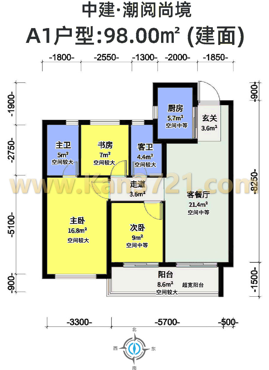 杭州中建潮阅尚境府高层98方A1-3室2厅2卫