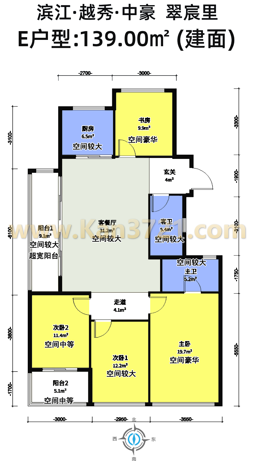 祥生绿都京杭府洋房F1户型图135方4室2厅2卫-杭州看房网