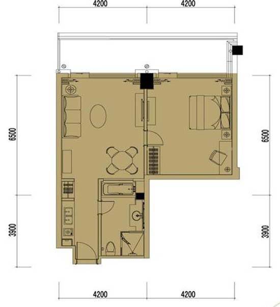 A户型 1室2厅1卫1厨 约117.00平米